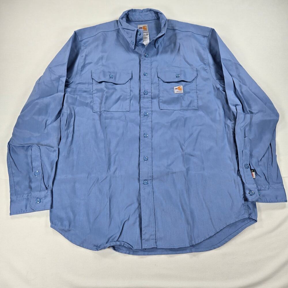 Carhartt Flame Resistant Dry Twill Long Sleeve Blue Work Shirt Men's Size‎ Large